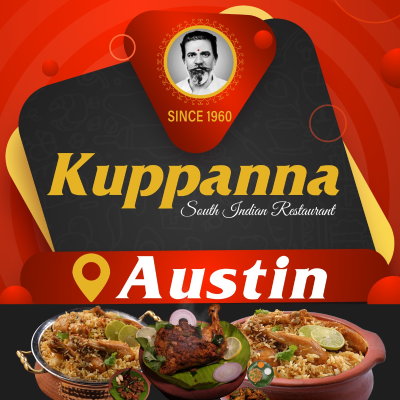 Kuppanna Restaurant displayes the best biryani in Austin, a renowned South Indian eatery.